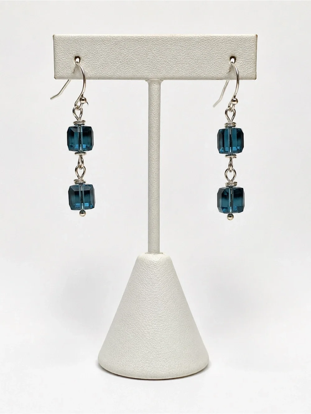 Swarovski Montana Blue Cube Crystal Silver Drop Earrings